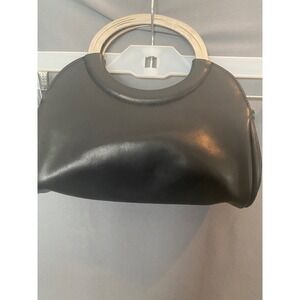 Whatever Black Faux Leather Mini Handbag Silver Metal Ring Handles Y2K Vintage